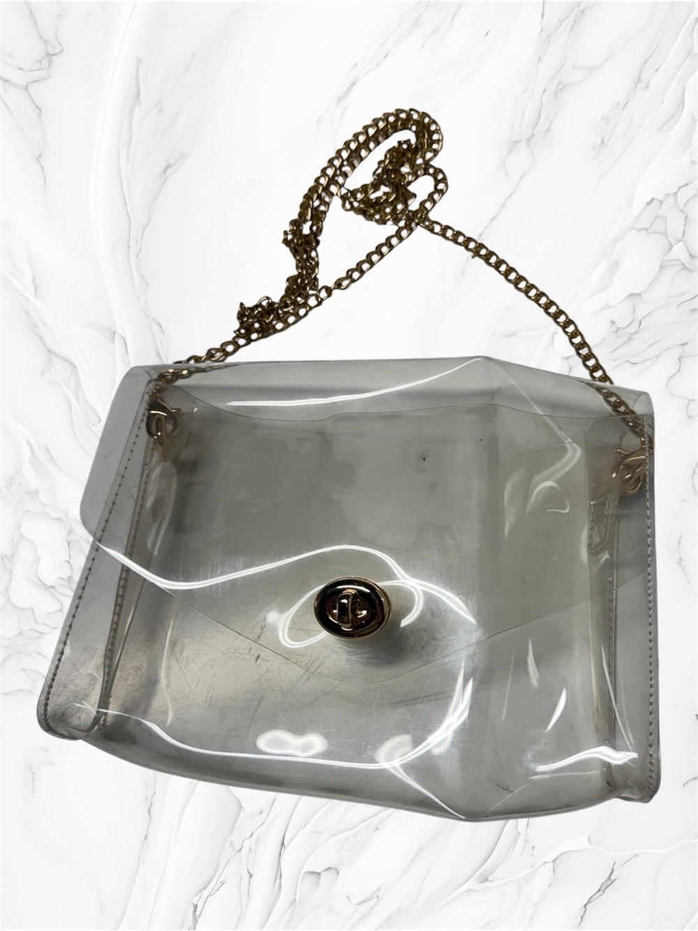 Clear PVC Crossbody Bag with Gold Chain